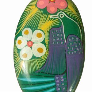 Trinket Box Mexican Folk Art Pottery Brightly Handpainted Clay Oval Terra Cotta